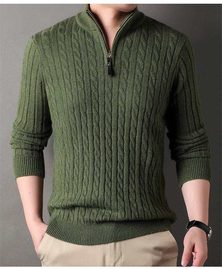 Herren Pullover mit Zipper und strukturiertem Zopfmuster Echoarchiv