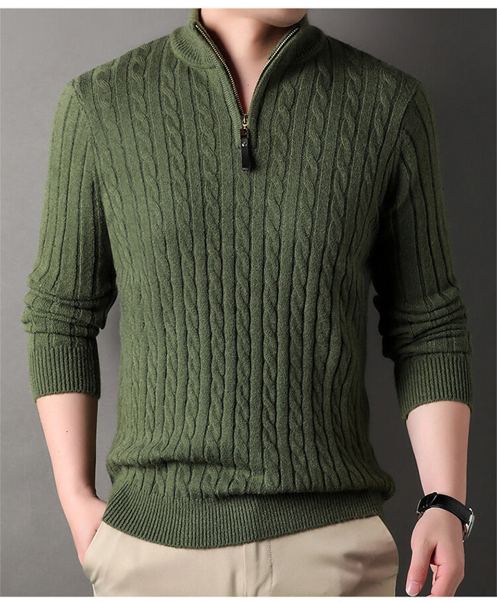 Herren Pullover mit Zipper und strukturiertem Zopfmuster Echoarchiv