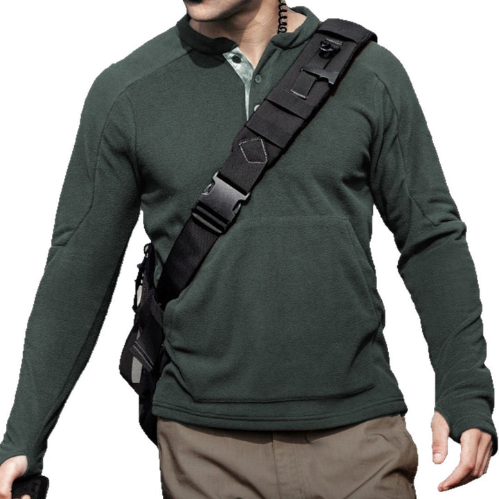 Herren Fleece-Pullover mit Knopfleiste und praktischer Kängurutasche Echoarchiv