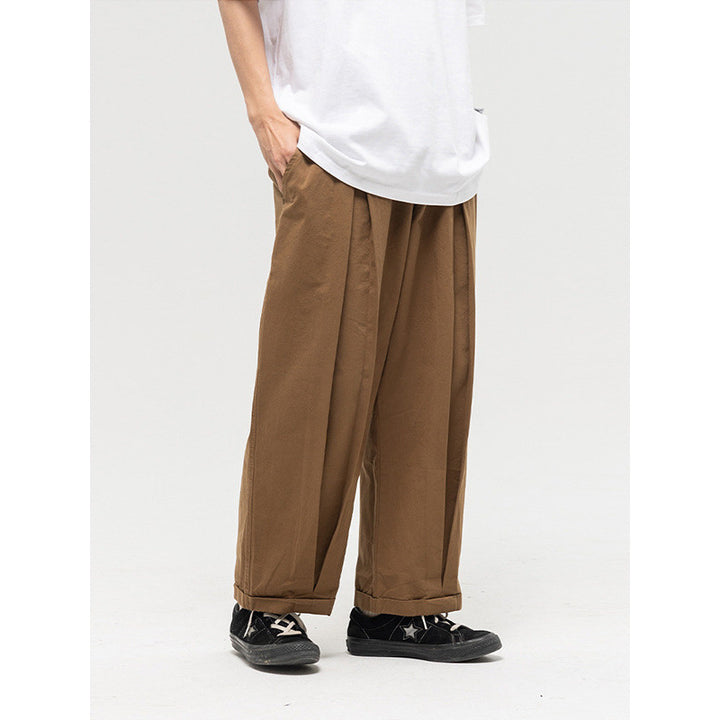 Damen Weite High‑Waist Bundfalten-Hose mit elastischem Kordelbund und gekrempeltem Saum Echo Archiv