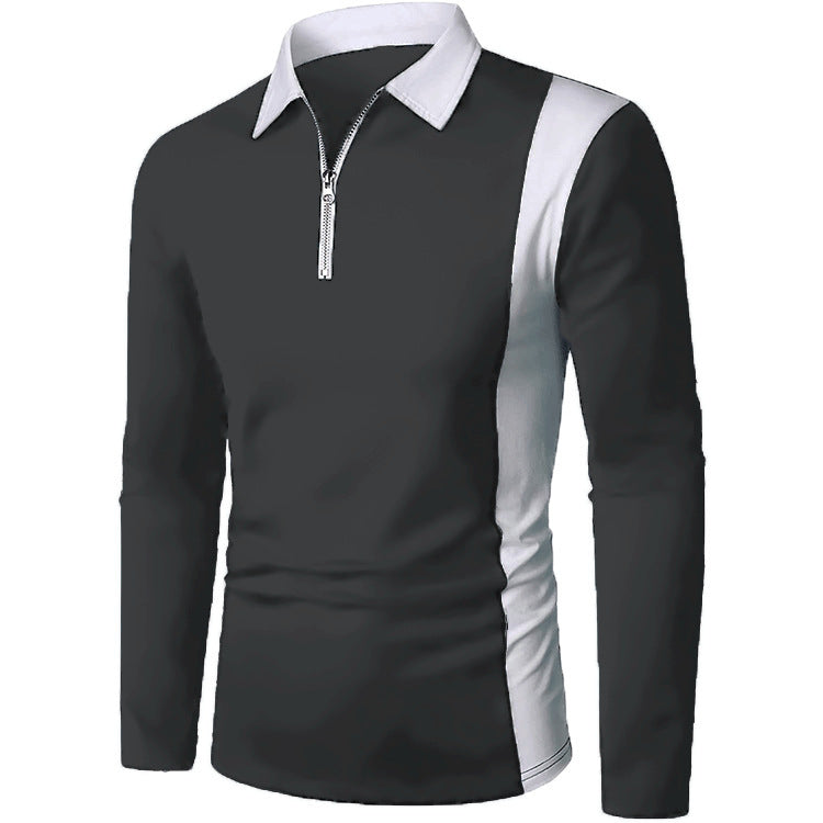 Herren Langarm Poloshirt mit modernem Reißverschluss und kontrastierenden Einsätzen Echoarchiv