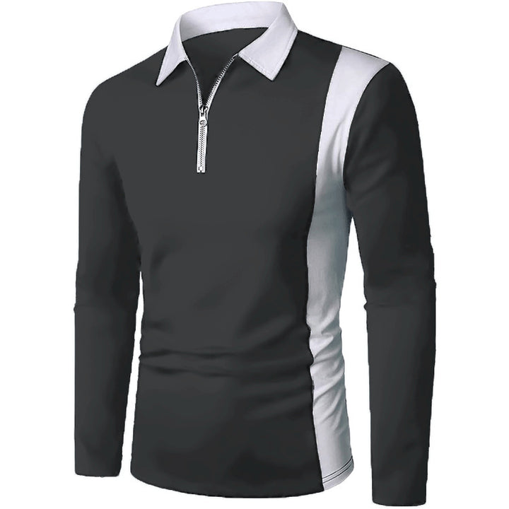 Herren Langarm Poloshirt mit modernem Reißverschluss und kontrastierenden Einsätzen Echoarchiv