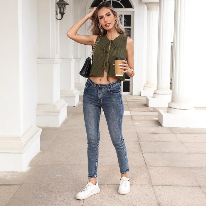 Damen cropped Strickoberteil mit dekorativem Schnürverschluss Echo Archiv