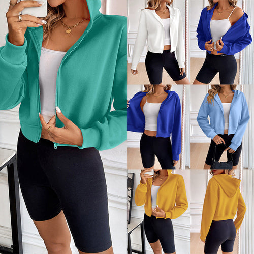 Damen cropped Kapuzenjacke mit Reißverschluss und sportlichem Design Echoarchiv