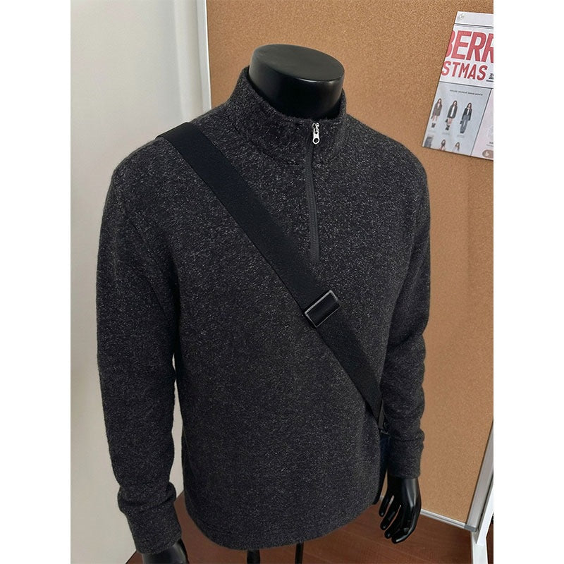 Herren Halbzip-Strickpullover mit Stehkragen und melierter Struktur Echo Archiv