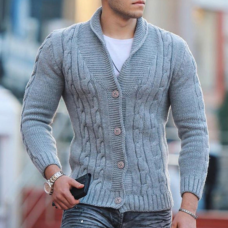 Herren Strickjacke mit einzigartigem Zopfmuster und modischem Schalkragen Echoarchiv
