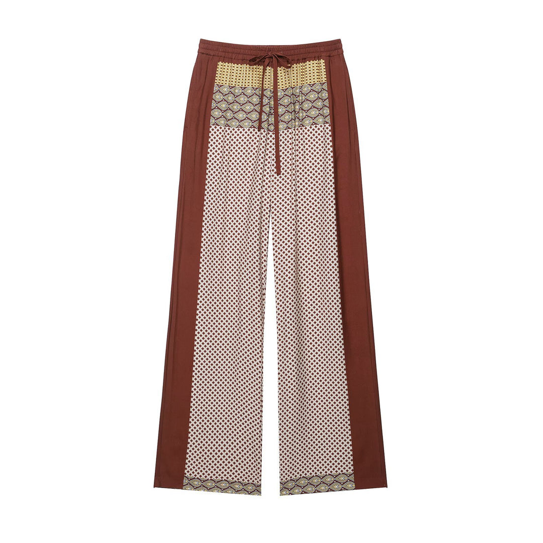 Damen Weite Palazzo‑Hose mit Print‑Einsätzen, Tunnelzugbund und Seitenpaspeln Echo Archiv
