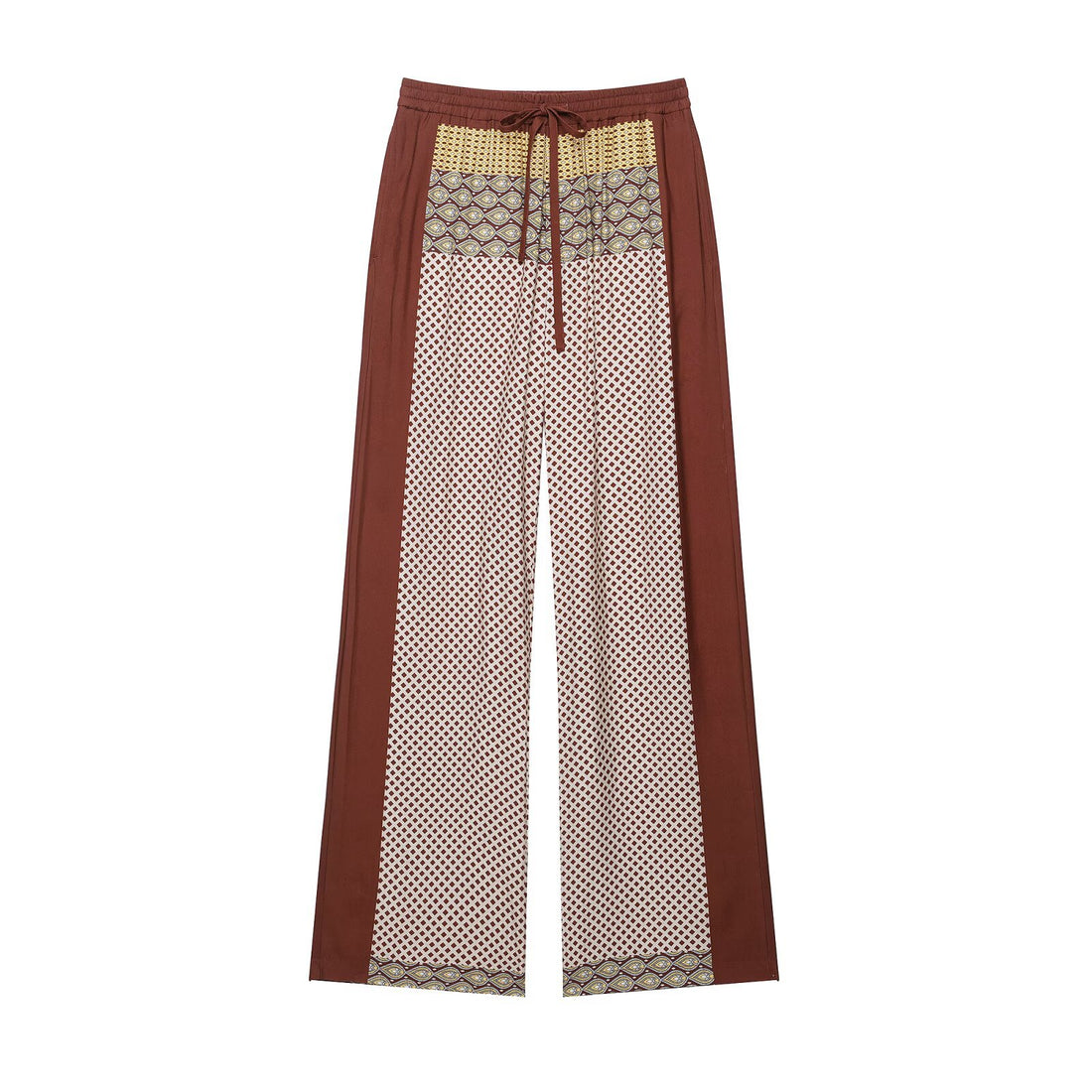 Damen Weite Palazzo‑Hose mit Print‑Einsätzen, Tunnelzugbund und Seitenpaspeln Echo Archiv