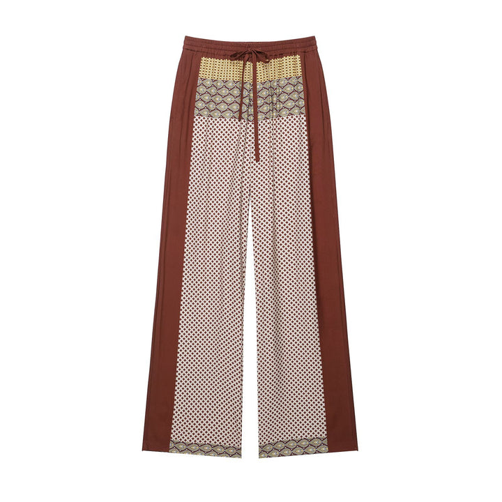 Damen Weite Palazzo‑Hose mit Print‑Einsätzen, Tunnelzugbund und Seitenpaspeln Echo Archiv