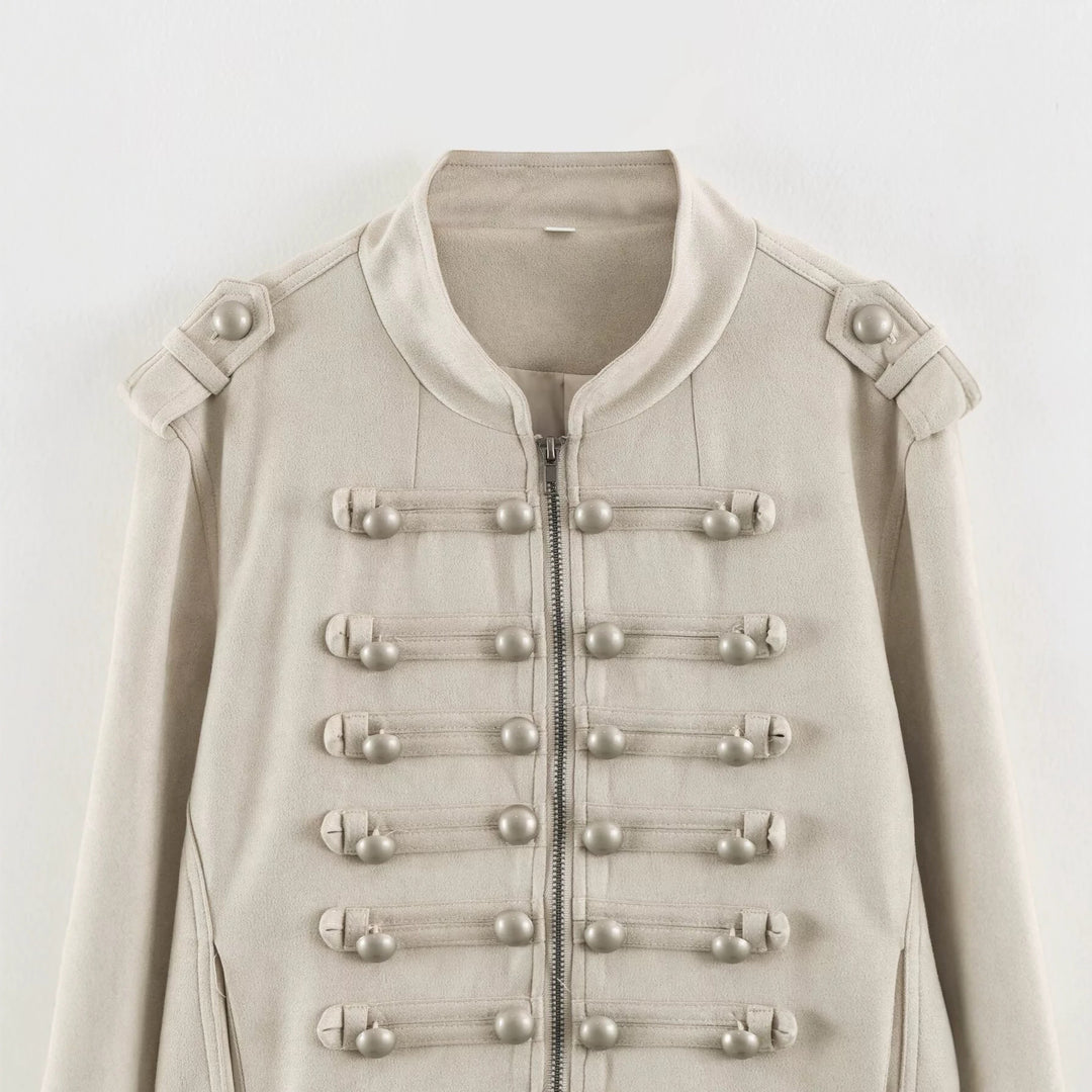 Damen Kurzblouson im Militärlook mit Zierknotenleisten und Stehkragen Echo Archiv