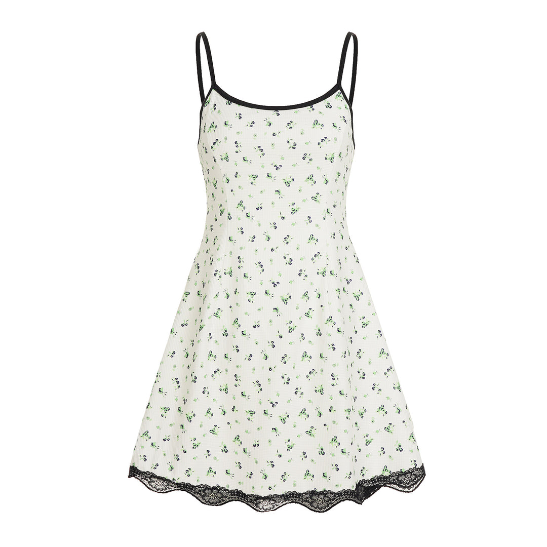 Damen Sommerliches Spaghetti-Trägerkleid mit floralen Mustern und Spitzenbesatz Echo Archiv