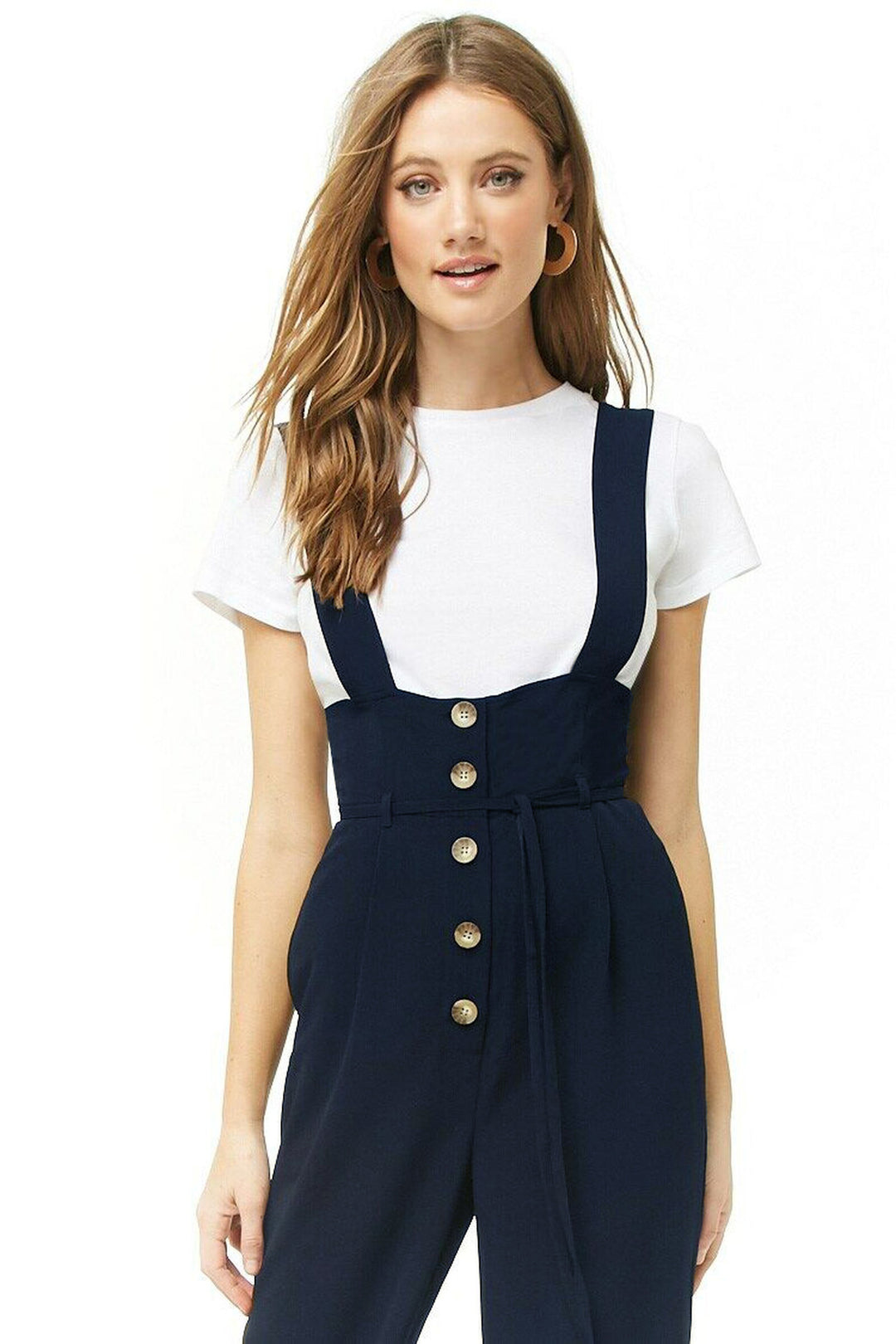 Damen High-Waist Latzhose-Jumpsuit mit Knopfleiste und breiten Trägern – Avérine