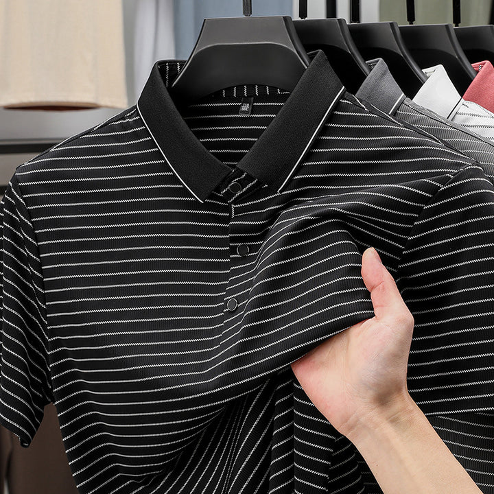 Herren modisches Kurzarm Poloshirt mit feinem Streifenmuster und atmungsaktiver Technologie Echoarchiv