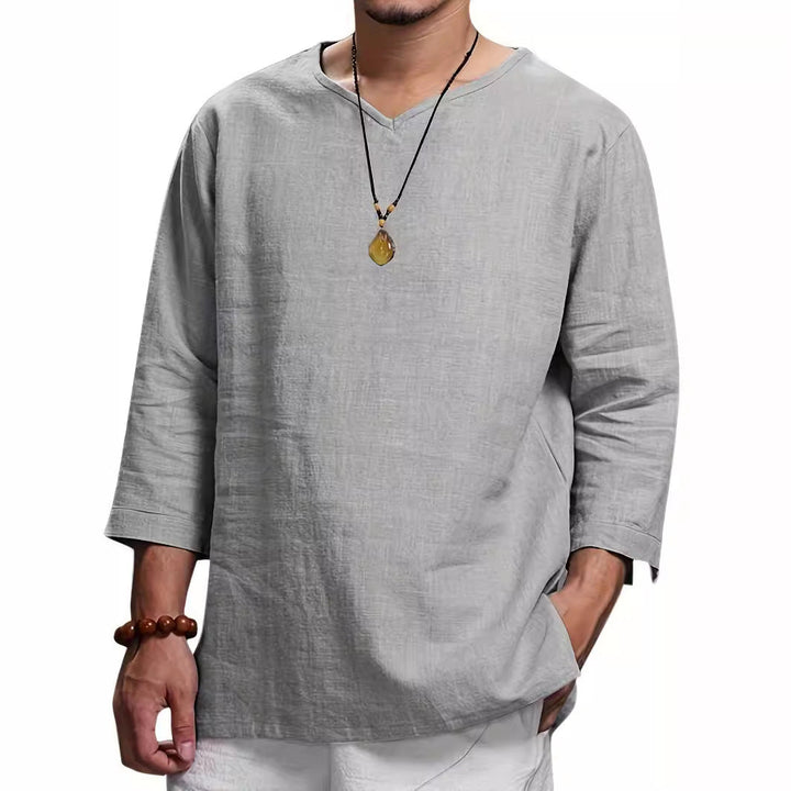 Herren Lässiges Langarmshirt mit V-Ausschnitt und praktischen Seitentaschen Echoarchiv
