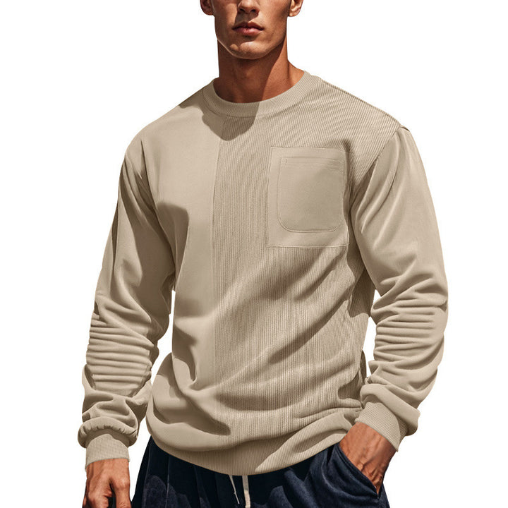 Herren Struktur-Sweatshirt mit Rippen-Panel und Brusttasche Echoarchiv