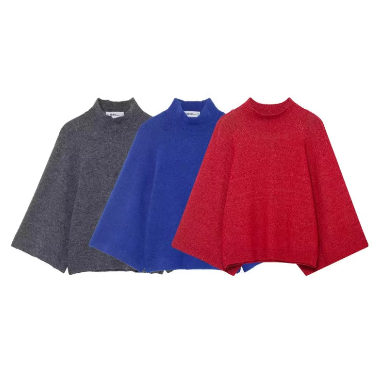 Damen 10+ oversized Strickponcho mit Stehkrragen und weiten Cape-Ärmeln Echo Archiv