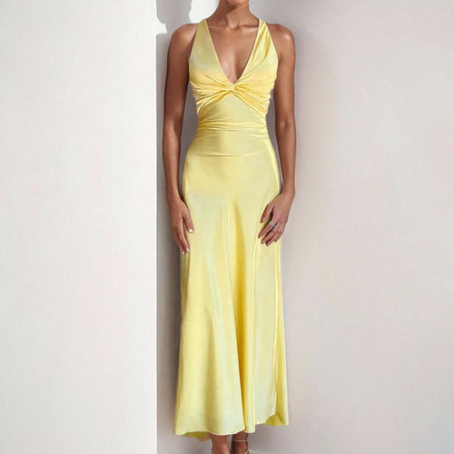 Damen Maxikleid mit elegantem Wickeldetail und fließendem Satinmaterial Echo Archiv