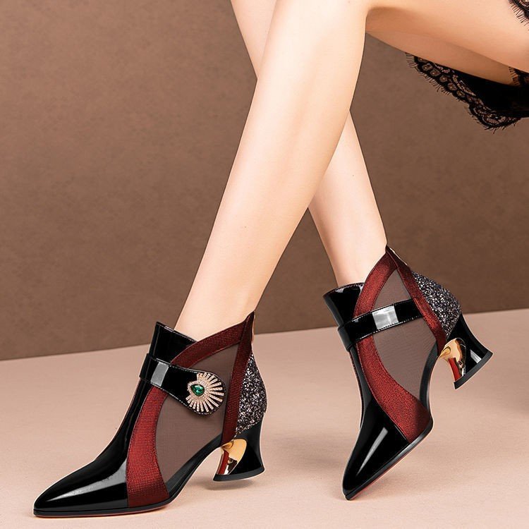Damen Elegante Ankle Boots mit transparenten Einsätzen und Glitzer-Detail – Varelle