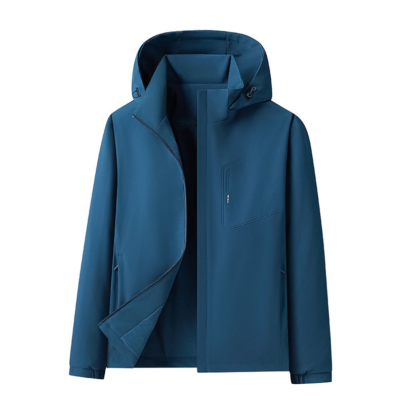 Herren Wasserabweisende Softshell-Jacke mit Kapuze nahtminimaler Optik & Brusttasche Echoarchiv