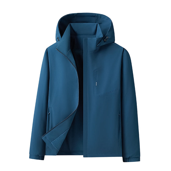 Herren Wasserabweisende Softshell-Jacke mit Kapuze nahtminimaler Optik & Brusttasche Echoarchiv