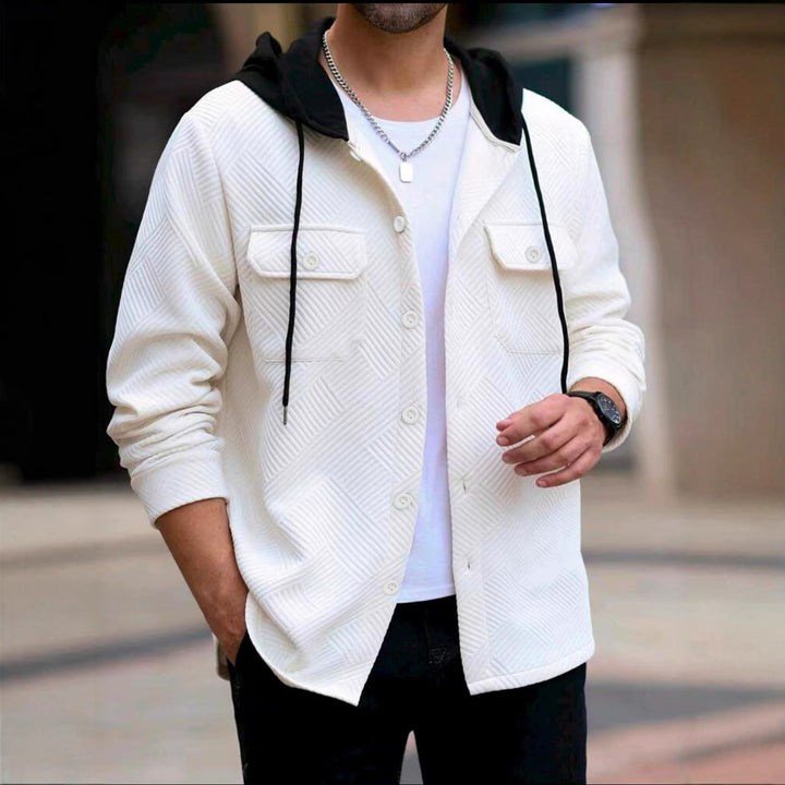 Herren lässige Utility-Jacke mit Kapuze und strukturiertem Muster Echoarchiv