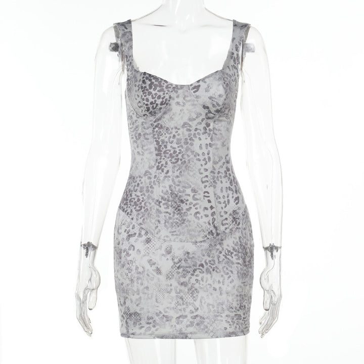Damen schulterfreies Minikleid mit Leopardenmuster und figurbetontem Schnitt Echo Archiv