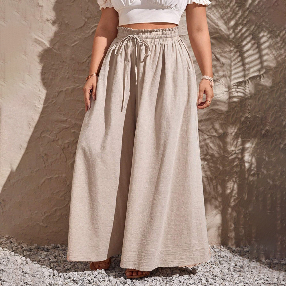 Damen weite Leinenhose mit elastischem Bund und seitlichen Taschen Echo Archiv