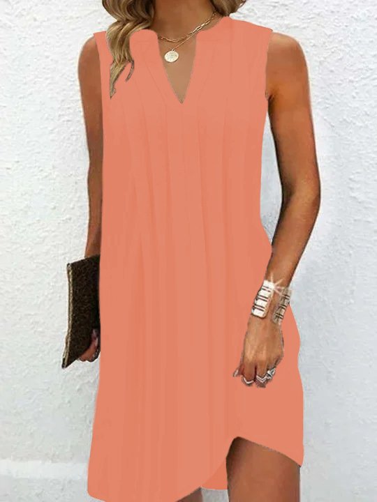 Damen elegantes, ärmelloses Kleid mit V-Ausschnitt und asymmetrischem Saum – Élara
