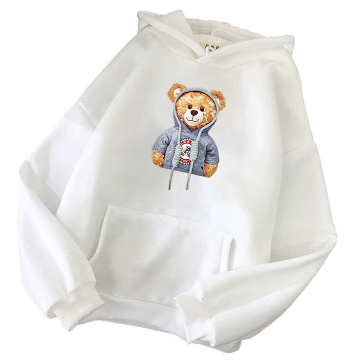Unisex lässiger Oversize Kapuzenpullover mit Teddy-Frontprint, Kängurutasche und weichem Fleece-Innenfutter – Auréline
