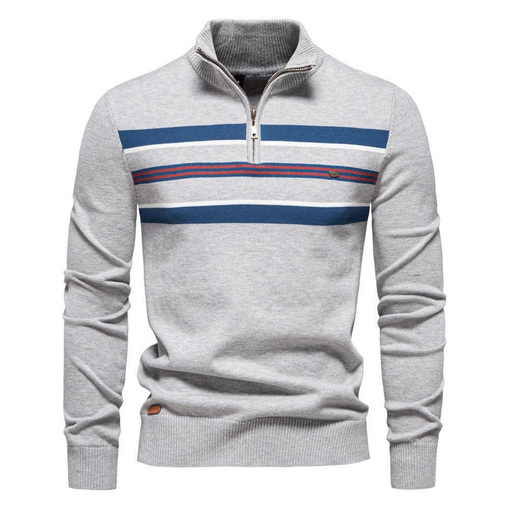 Herren Strickpullover mit halbem Reißverschluss und modischen Streifen Echoarchiv