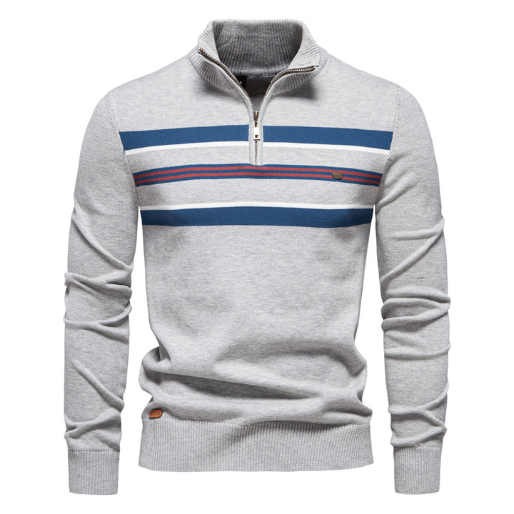 Herren Strickpullover mit halbem Reißverschluss und modischen Streifen Echoarchiv