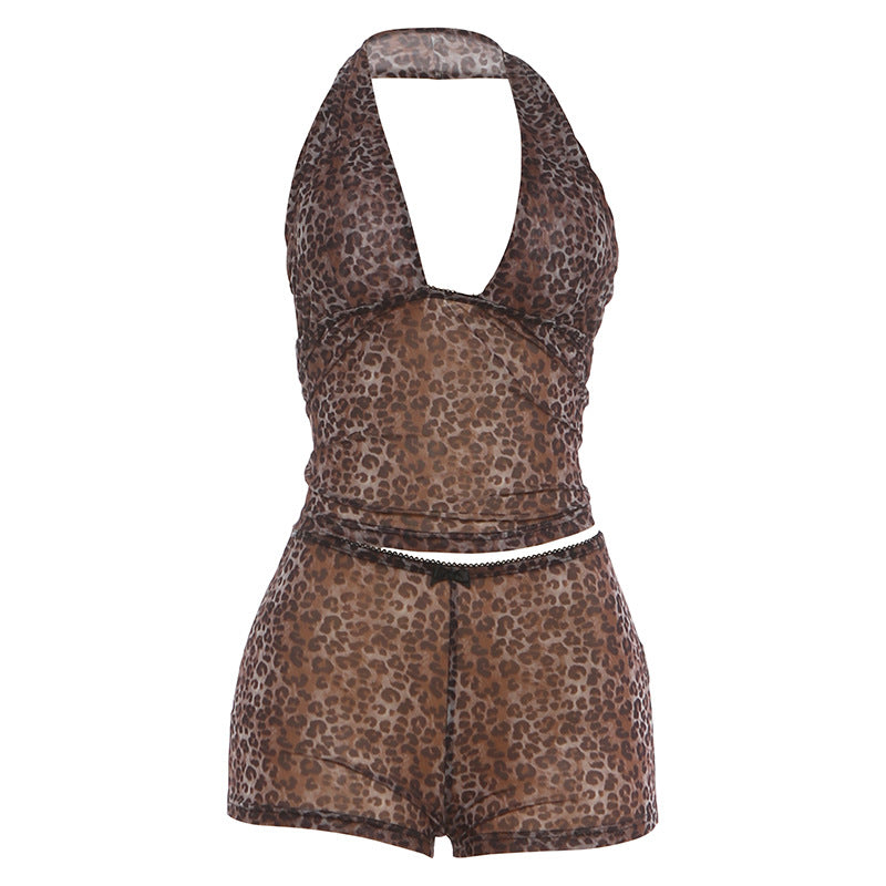 Damen lässiger Jumpsuit mit Leopardenmuster und dekorativen Details Echo Archiv