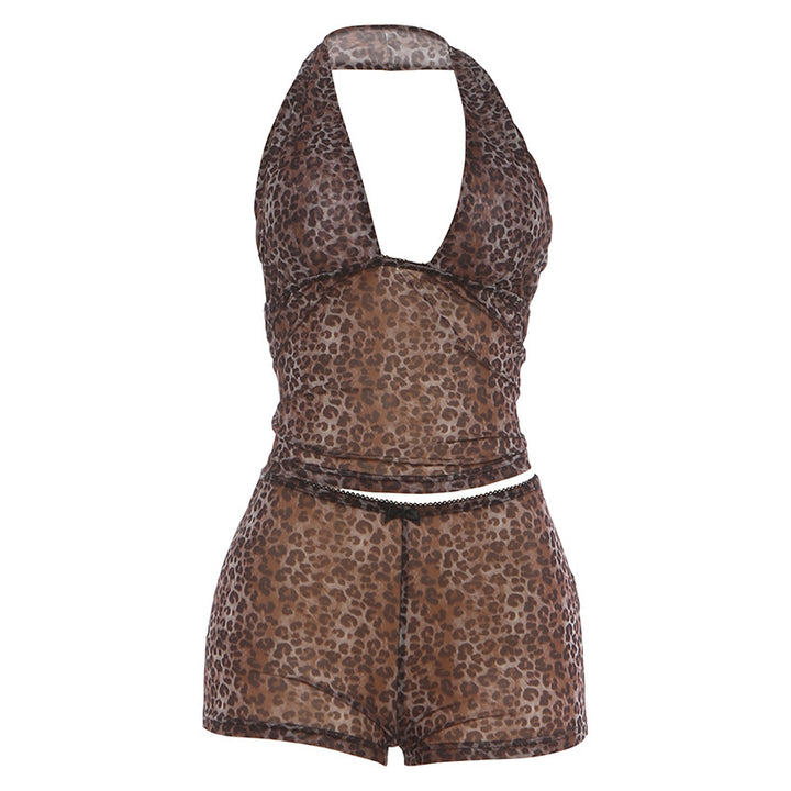Damen lässiger Jumpsuit mit Leopardenmuster und dekorativen Details Echo Archiv