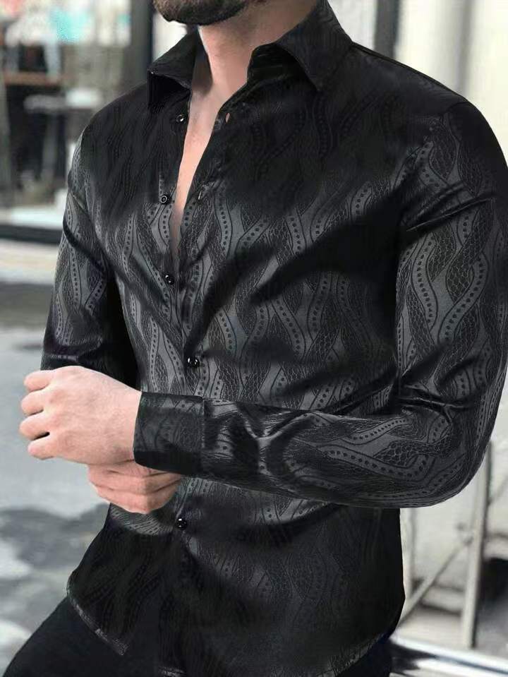 Herren Slim-Fit Hemd mit elegantem Wellenmuster Echoarchiv