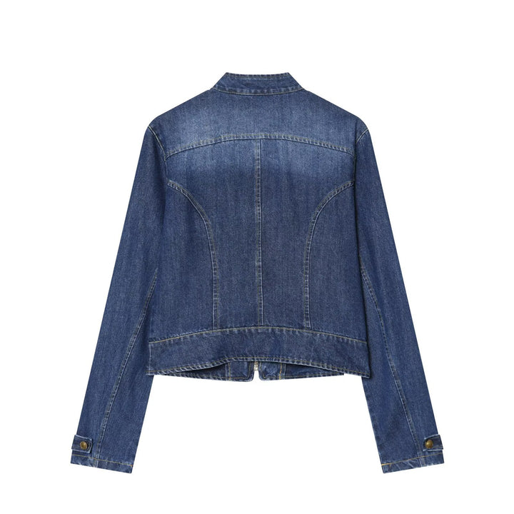 Damen Jeansjacke im Militärstil mit Stehkragen und Zierknopfleiste Echoarchiv