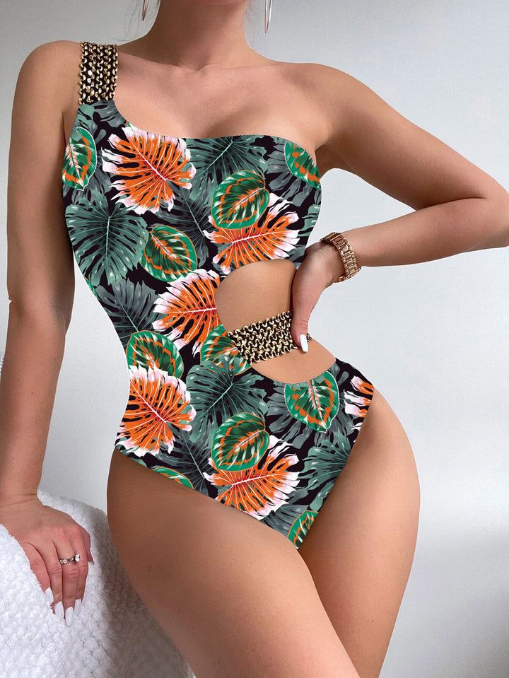 Damen Einteiliger Designer-Badeanzug mit asymmetrischem Schnitt und modischem Trägerriemen Echo Archiv