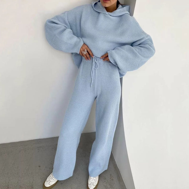 Damen gemütliches Lounge-Set mit Kapuzenpullover, Kängurutasche und weitem Jersey-Hose – Auréline