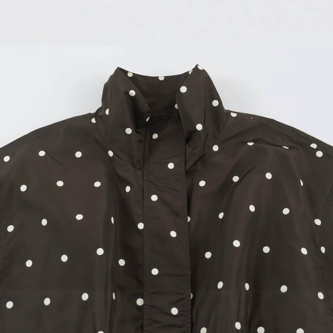 Damen Oversize-Windbreaker mit Tupfen-Print, hohem Stehkragen und elastischem Saum Echo Archiv