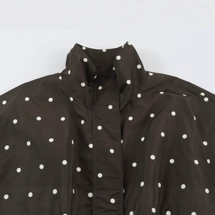 Damen Oversize-Windbreaker mit Tupfen-Print, hohem Stehkragen und elastischem Saum Echo Archiv