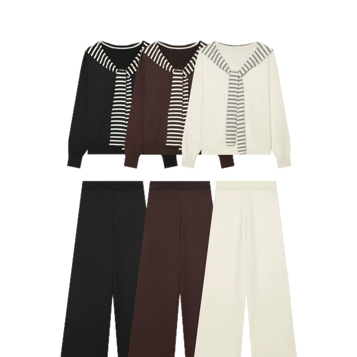 Damen Strick-Lounge-Set mit maritimen Schal-Detail und hoher Taille Echo Archiv