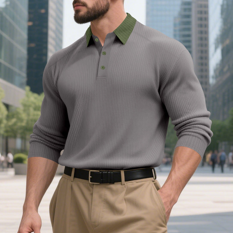 Herren elegantes Poloshirt mit strukturiertem Stehkragen und Knopfleiste Echoarchiv