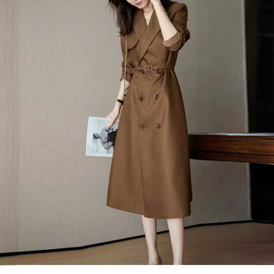 Damen Eleganter Trenchcoat mit doppelter Knopfleiste und Taillengürtel Echoarchiv