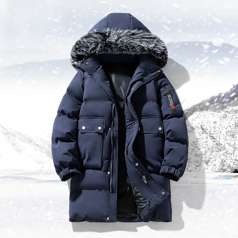 Herrlicher längerer gesteppter Winterparka mit Kapuze und Kunstfellbesatz – Marzano