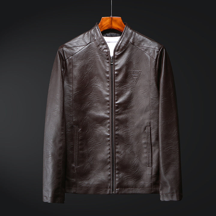 Herren Schlanker Kunstleder-Zipblouson mit minimalistischem Stehkragen und Doppelnahtdetails Echo Archiv