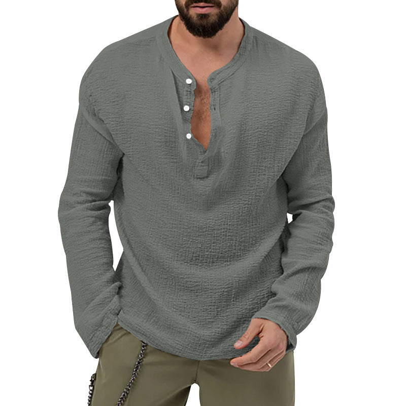Herren Langarmshirt mit Knopfdetail und strukturierter Oberfläche Echoarchiv
