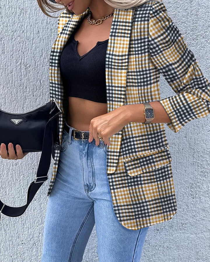 Damen Gemusterter Longblazer mit Kettenmuster, taillierter Silhouette und Pattentaschen Echoarchiv