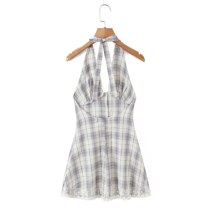Damen Halterkleid mit floralem Spitzenbesatz und Knopfleiste Echo Archiv