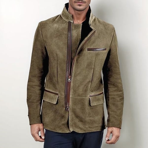 Herren nan elegante Wildlederjacke mit Stehkragen und verdecktem Reißverschluss Echo Archiv