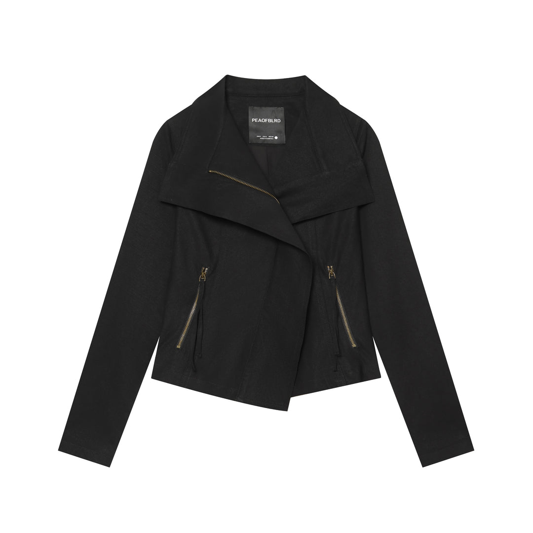 Damen Asymmetrische Übergangsjacke mit weitem Revers und Kordelzug Echoarchiv
