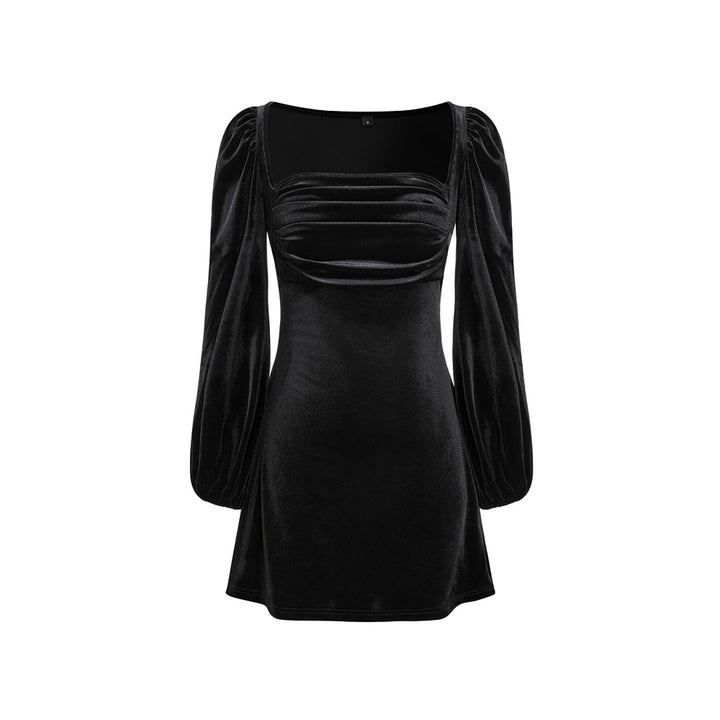 Damen Samt-Minikleid mit quadratischem Ausschnitt gerafftem Bustier und Ballonärmeln – Élara